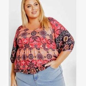 Avenue Pink and Black Floral Blouse